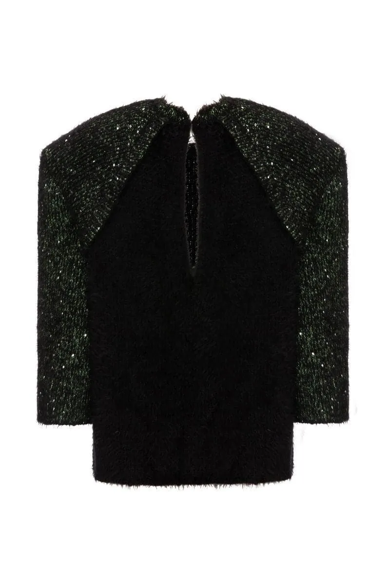 BLACK WOOL-BLEND SWEATER WITH SLEEVE DETAILING