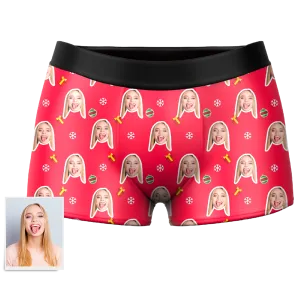 Men's Christmas Snow Custom Face Boxer Shorts, Custom Underwear For Men